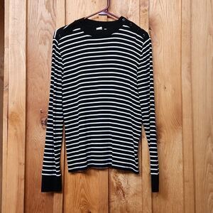 GAP Crew Neck Lightweight Stretch Nautical Sweater, Large, Black & White Stripes